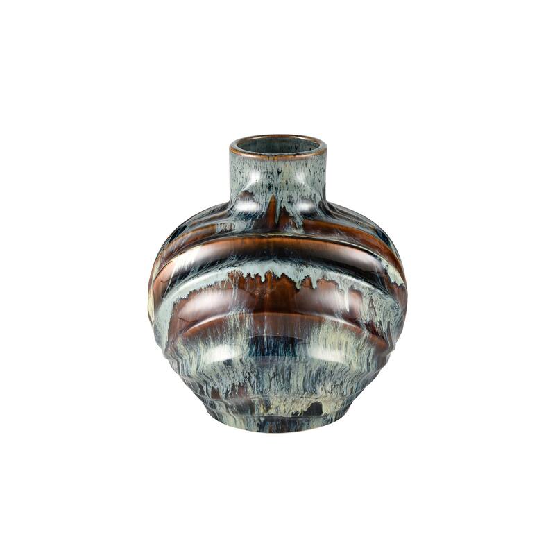 Elk Home Kelly Blue Reactive Earthenware 9.5 Inch Wide Vase