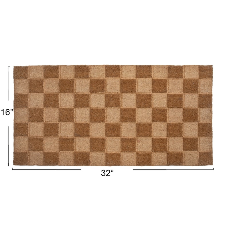 Engraved Coir Doormat with Checkerboard Print and PVC Back - 32.0"L x 16.0"W x 0.1"H