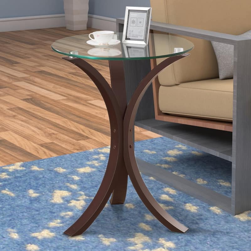 Contemporary Wood Accent Table With Glass Top, Brown And Clear - 21.25 H x 15.75 W x 15.75 L Inches