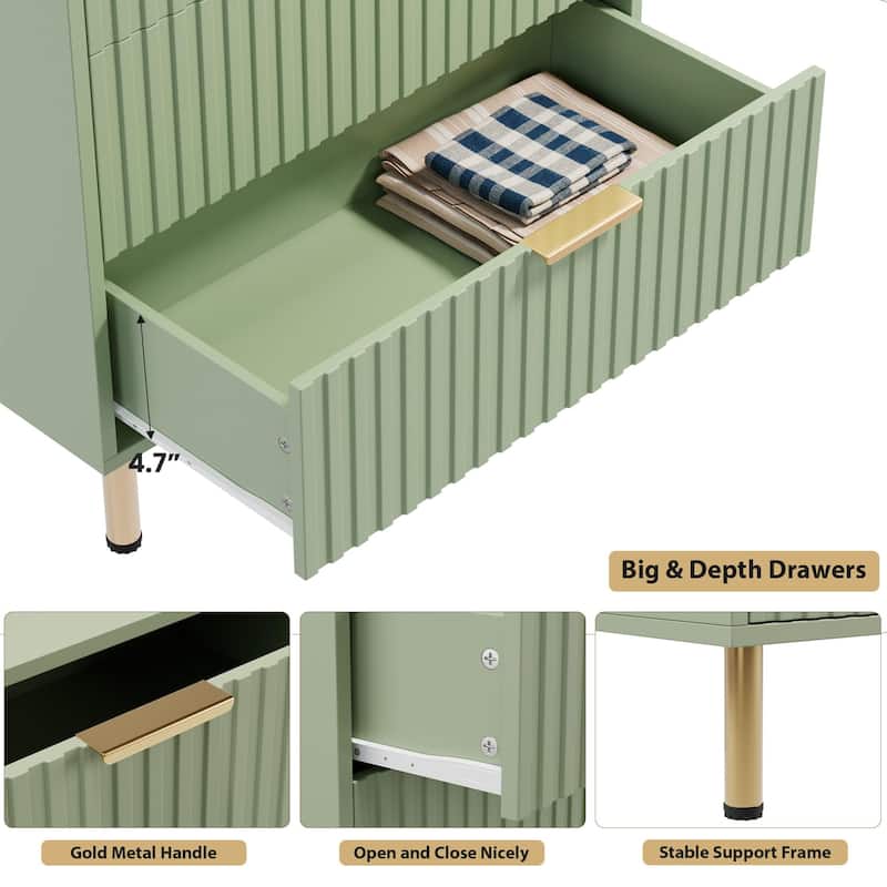 5 Drawer Fluted Dresser for Bedroom, Tall Modern Chest of Drawers with Deep Storage and Wide Top