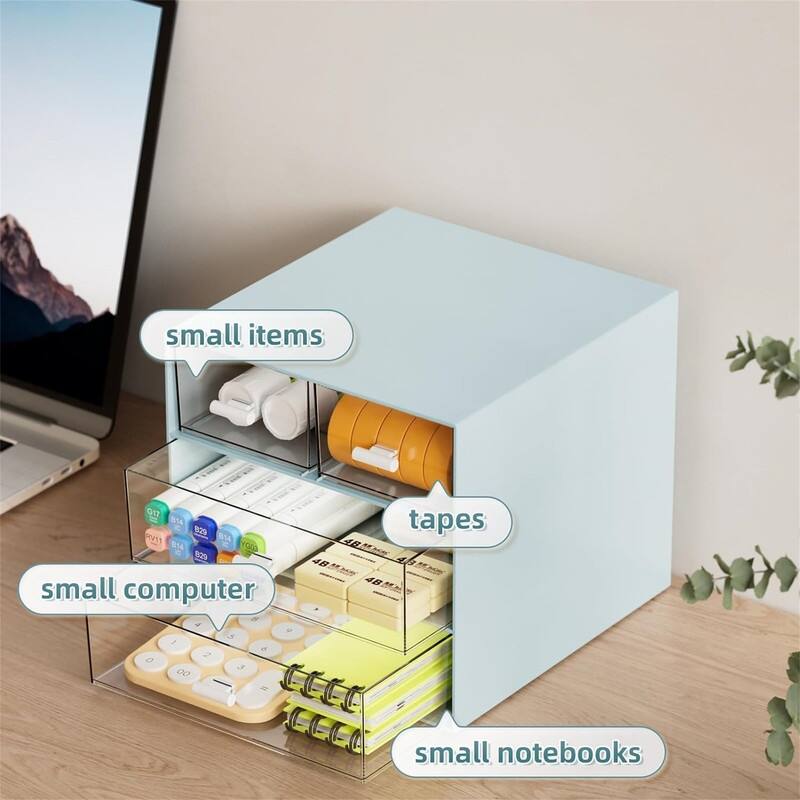 Desk Organizer with 4 Drawers - 9.05"D x 6.69"W x 2.09"H