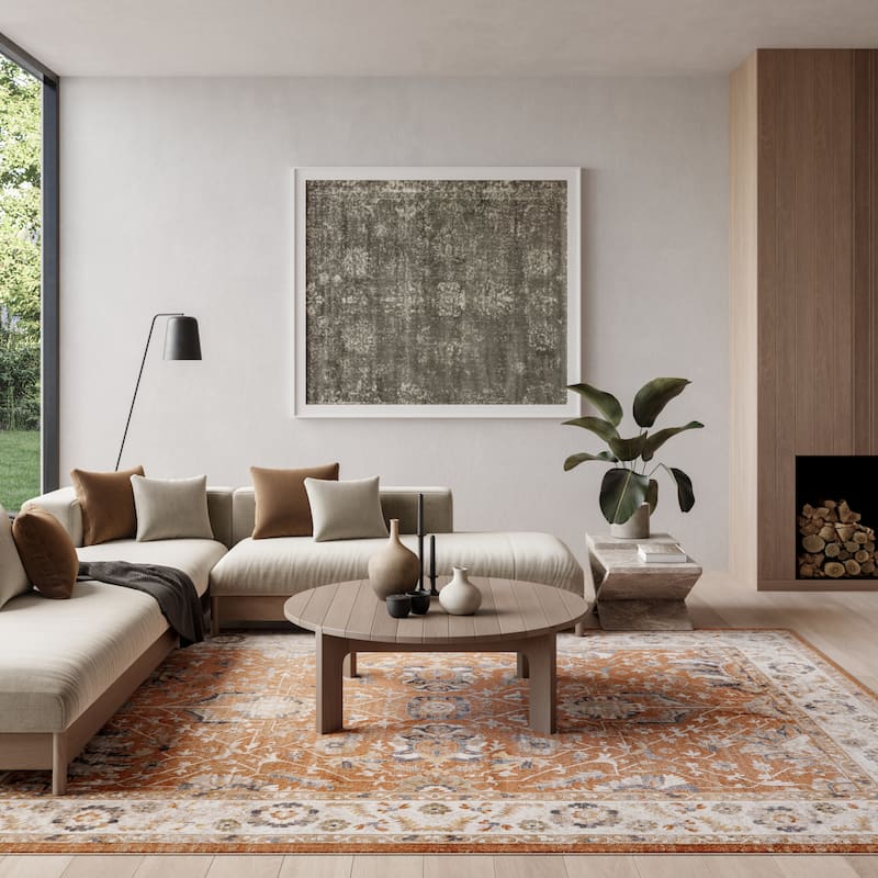 Nourison Astra Machine Washable Indoor only Persian Area Rug - Rust/Ivory - 9' x 12'