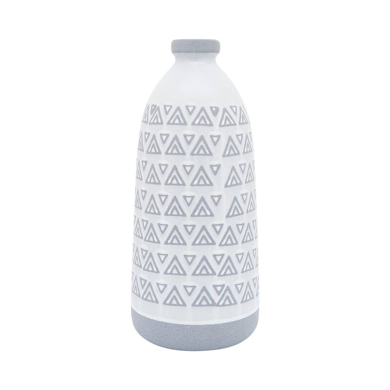 Stone Ceramic Vase with Boho Textured and Carved Geometric Pattern