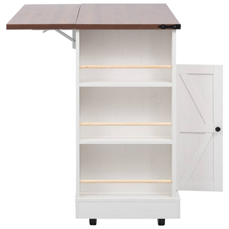 53 Inch Farmhouse Kitchen Island with 2 Glass Doors, 3 Drawers, and Power Outlet