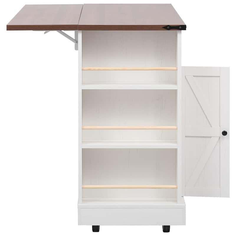 Quenie Farmhouse Kitchen Island with Drop Leaf and 3 Drawers(53-in x30-in x36-in)