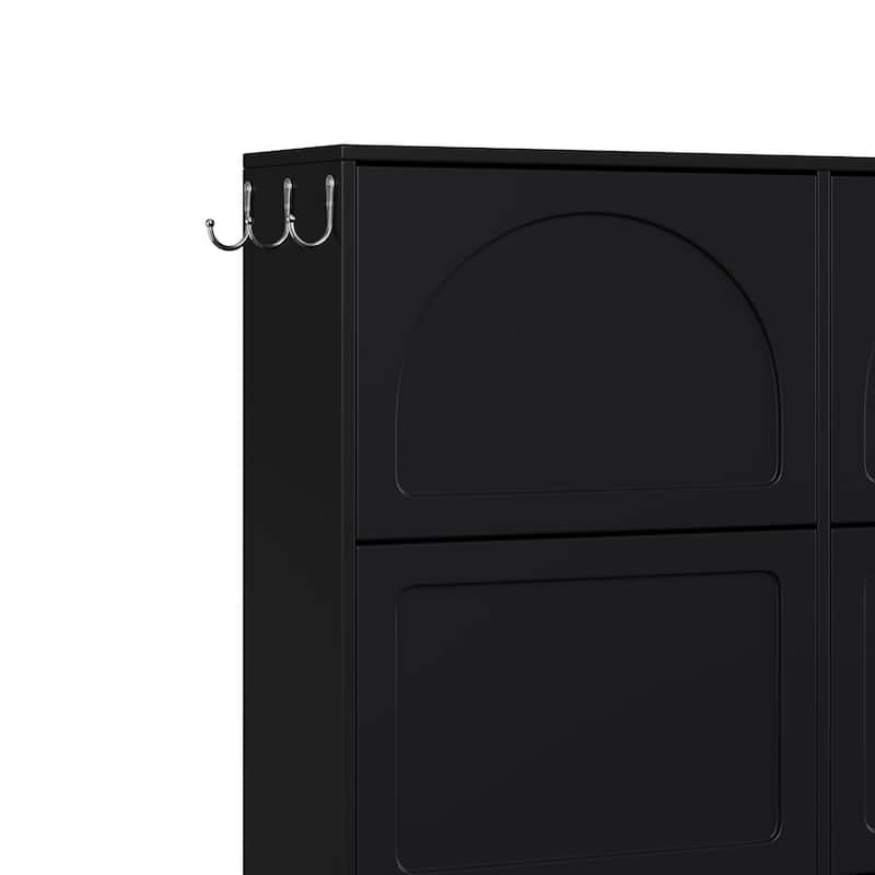 Tipping Bucket Shoe Cabinet w/ 6 Flip Drawers,Adjustable Shelf,Hooks