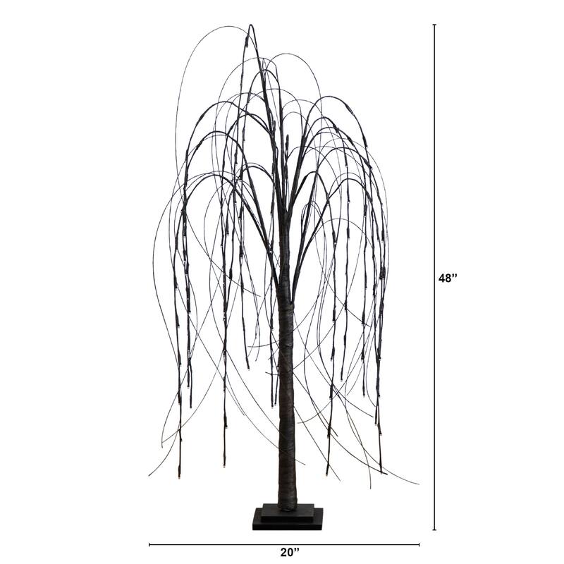 Pre-Lit Black Willow Artificial Halloween Tree - 4' - Dual Color LED Lights - 3-to-6-feet
