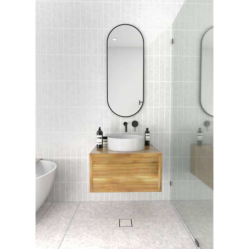 Glass Warehouse 40 in. H x 16 in. W Pill Shape Stainless Steel Framed Mirror