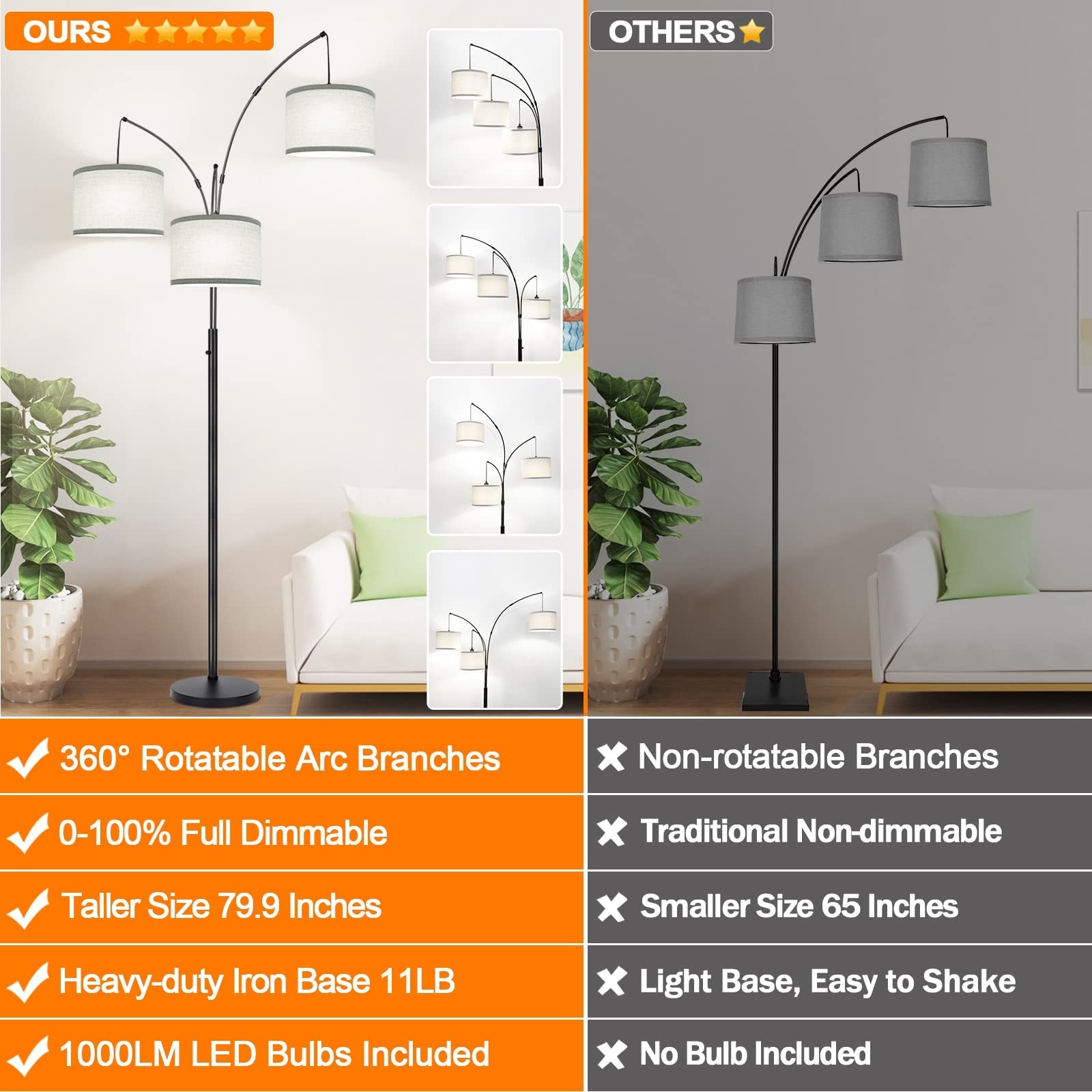 Tall stand alone lights in a shop living room