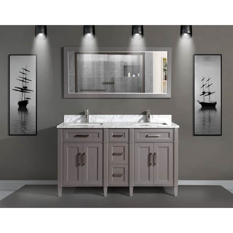 Vanity Art 60 in. Modern Double Sink Bathroom Vanity with Top and Mirror