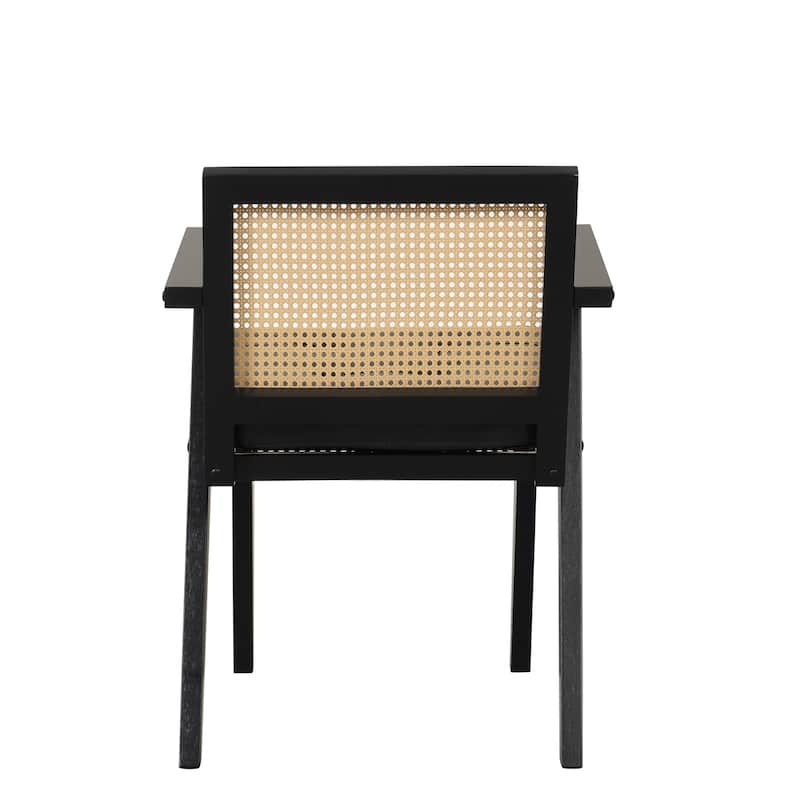 Mid-Century Modern Chair Accent Chair with Handcrafted Rattan Backrest and Padded Seat - 25.30" L x 22.80" W x 31.60" H