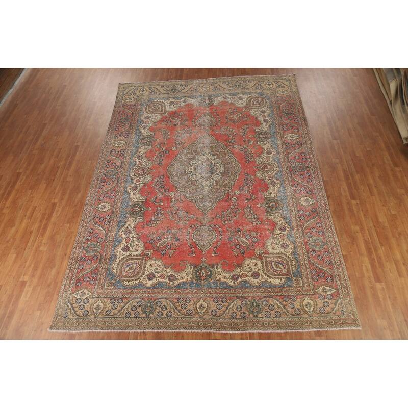 Traditional Tabriz Persian Vintage Rug Handmade Wool Carpet - 9'4" x 13'0"