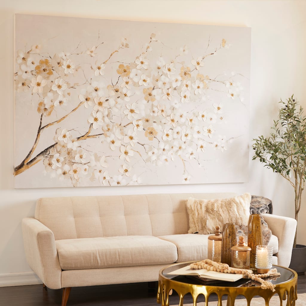 White Canvas Branch Floral Decorative Wall Art