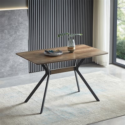 Modern MDF Wooden Top Dining Table with Metal Shelf