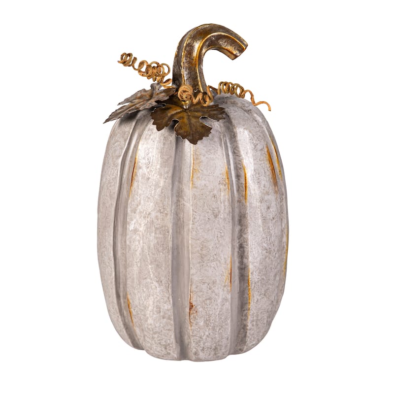 Resin Galvanized Pumpkin Statues, Set of 2