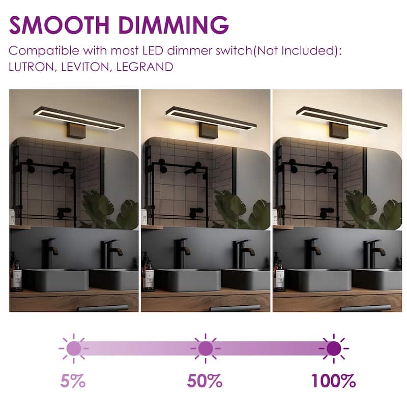 23.6 in. Modern Aluminum Linear Black Dimmable Integrated LED 3000K Bathroom Vanity Wall Light