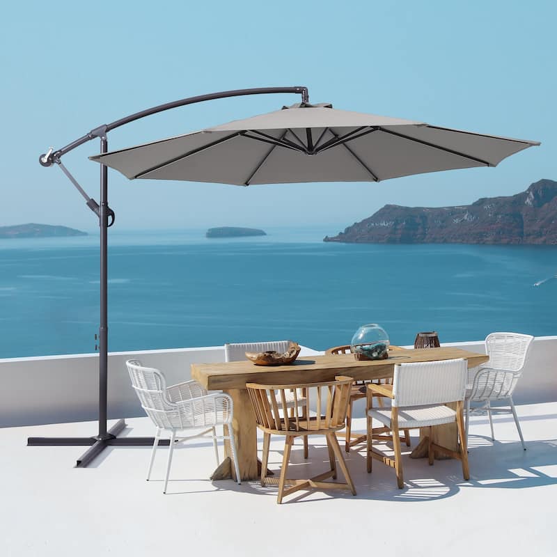 BONOSUKI 10ft Patio Offset Umbrella,w/Crossed Base Cantilever Umbrella - Light Gray