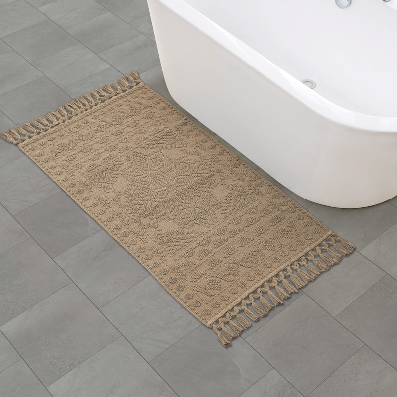 French Connection Nellore Fringe Cotton Bath Rug - 26x49 - Taupe