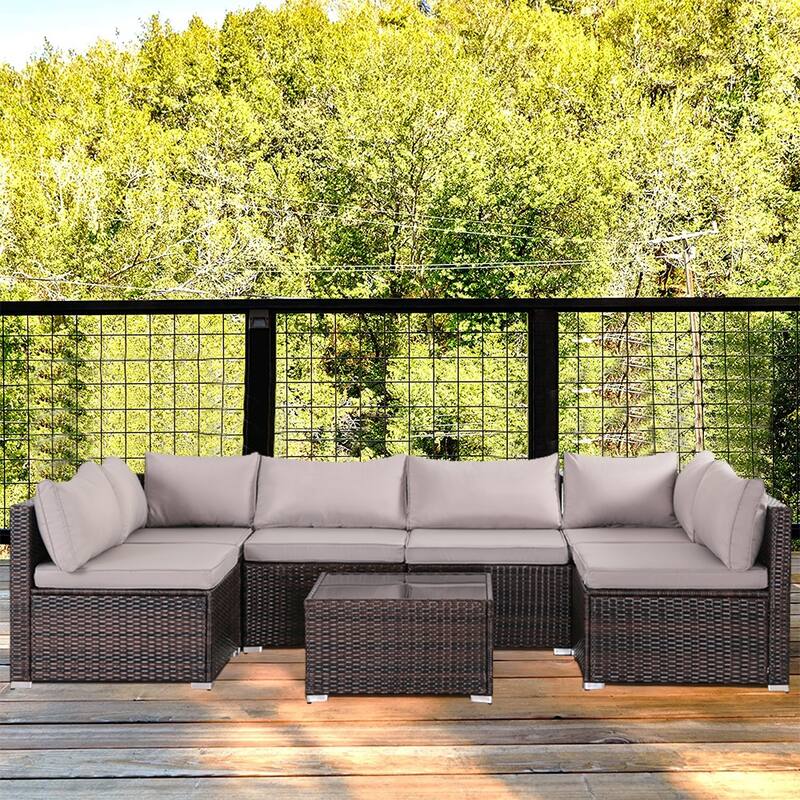 7-Piece Wicker Patio Conversation Set with Cushions