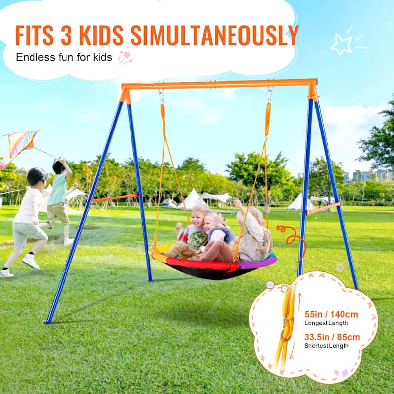 40 Inch Saucer Swing Seat with A Shaped Metal Frame Stand Ideal Gift for Kids - 81.10"L x 72.05"W x 71.26"H