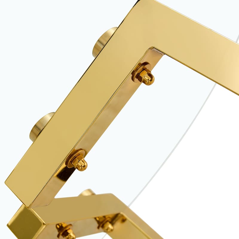 Roomfitters Round Glass Dining Table with Gold 7-Shaped Metal Legs for Kitchen Living Room or Office, Gold