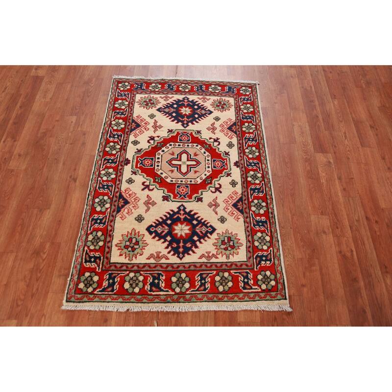 Ivory Kazak Foyer Rug Traditional Handmade Wool Carpet - 2'9"x 4'0"