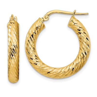 Curata 14k Yellow Gold Sparkle Cut Round Hoop Earrings - 23.4x22.35mm