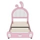 preview thumbnail 8 of 22, Twin Size Upholstered Bed Frame with Rabbit-Shaped Headboard, Cute Cartoon Faux Leather Platform Bed w/ Bed End Storage Pocket