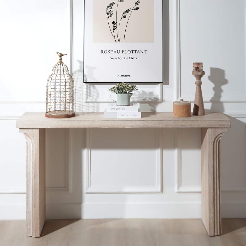 Versatile Curved Carving Accent Table Minimalist Console Table with Natural Wood Grain Texture for Entryway Living Room Hallway