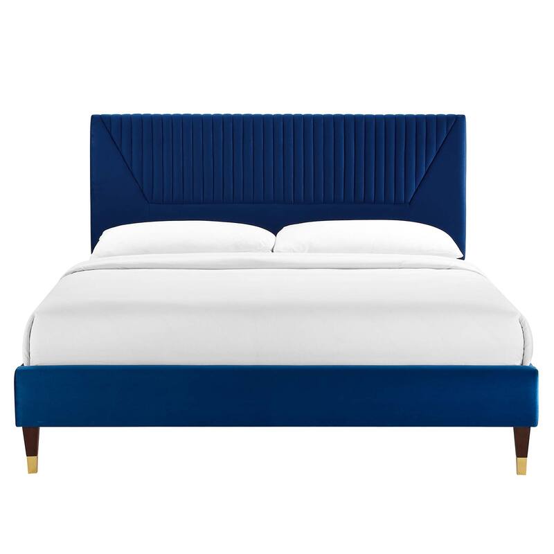 Yasmine Channel Tufted Performance Velvet Queen Platform Bed