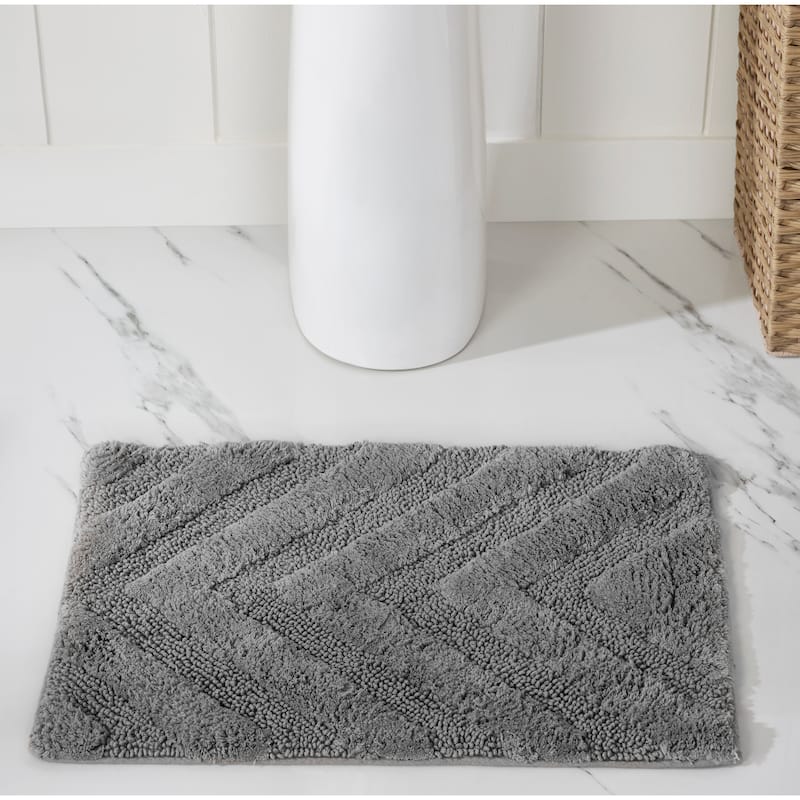 Better Trends Bathroom Rug Set 100% Cotton Tufted Water Absorbent Bath Rug for Shower, Sink Mats Machine Wash Hugo Collection - 2 Piece Set (17" x 24" | 21" x 34") - Gray