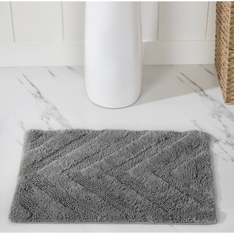 Better Trends Bathroom Rug Set 100% Cotton Tufted Water Absorbent Bath Rug for Shower, Sink Mats Machine Wash Hugo Collection - 5 PC Set 17"x24"|20"x20"|21"x34"|24"x40"|20"x60" - Gray