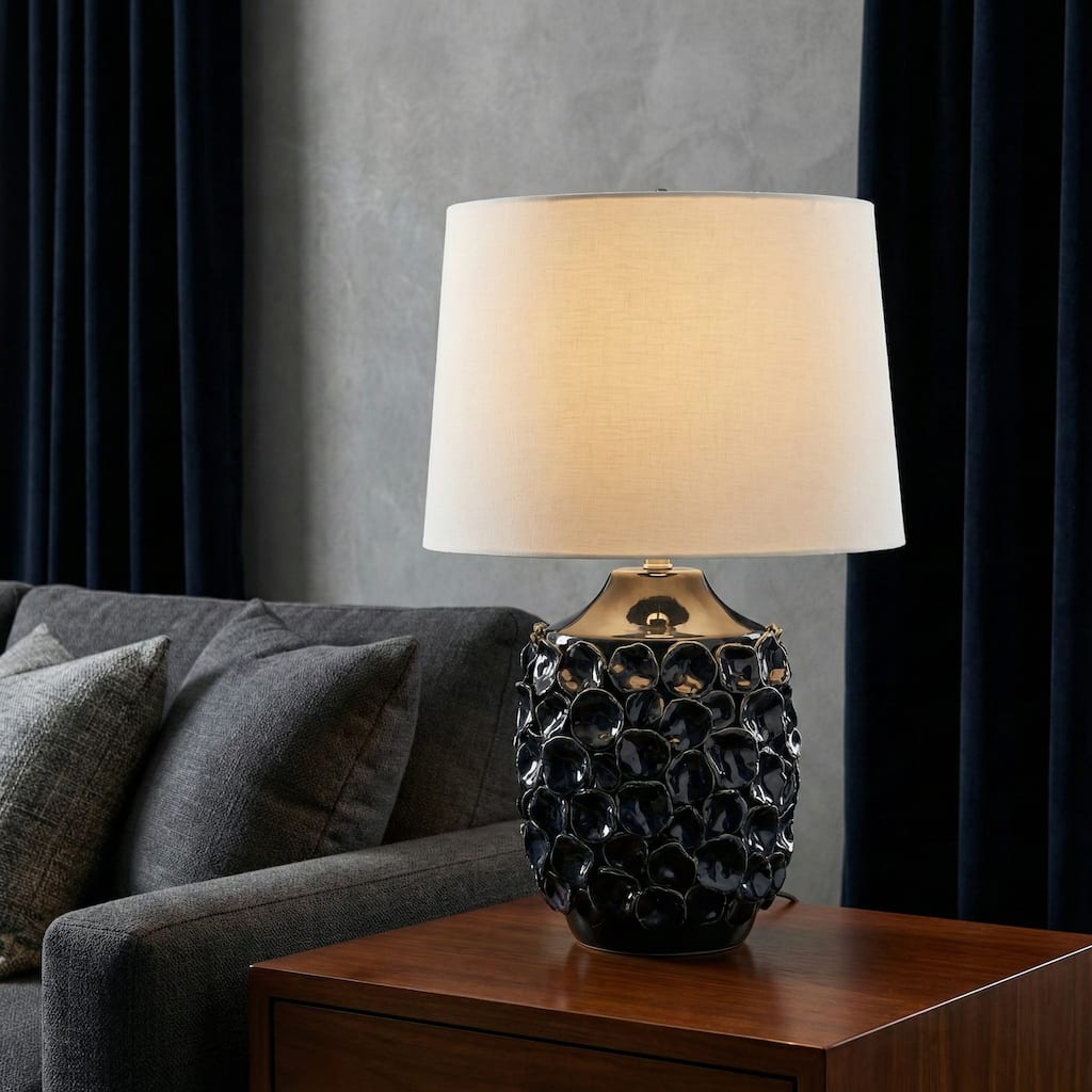 Decorative Textured Ceramic Table Lamp - 25", White & Blue - 25.0"