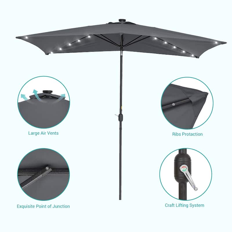 Bonosuki 10 x 6.5ft LED Patio Rectangular Umbrella Outdoor Market Umbrella Aluminium/Steel with Tilt and Crank