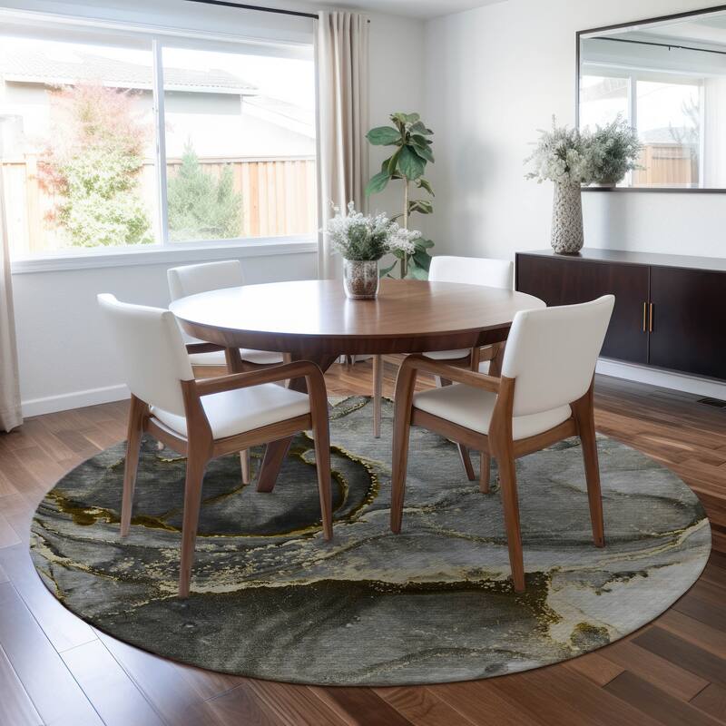 Machine Washable Indoor/ Outdoor Abstract Chantille Rug - Gold - 8' x 8'