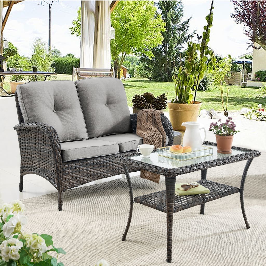 2 Swivel Rocker Chair with Sofa Coffee Table - Brown