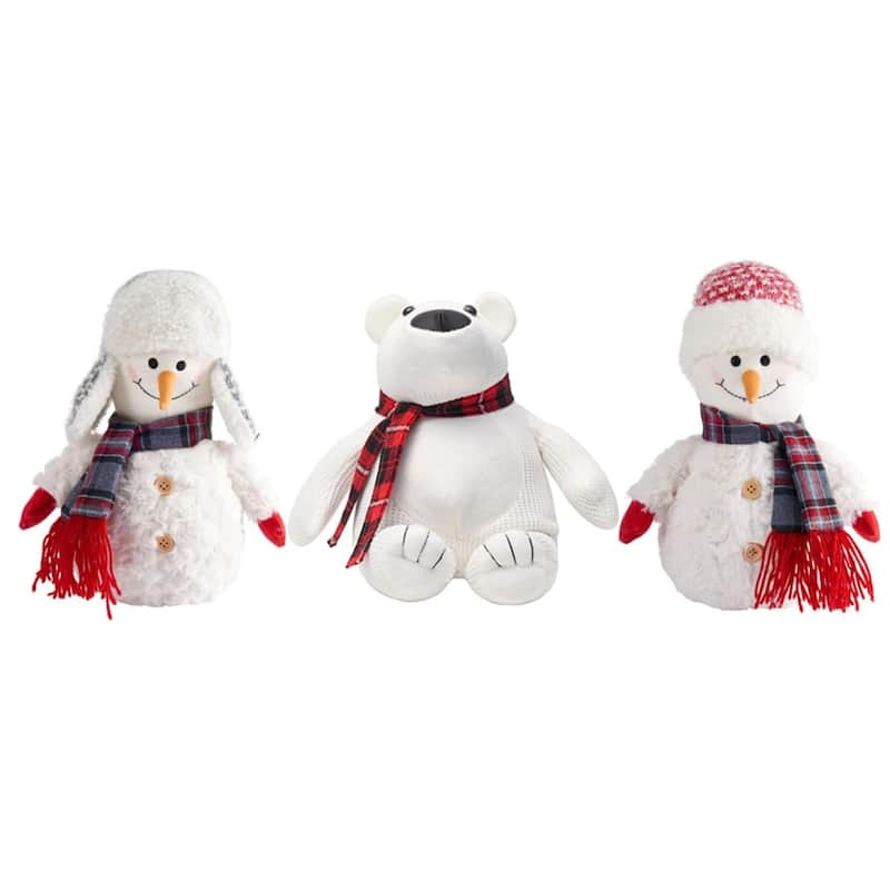 Elements Set of 3 Animal Fabric Weighted Door Stoppers - Snowmen and Polar Bear