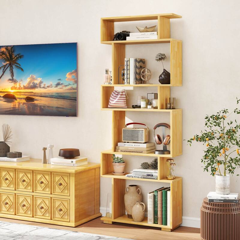 Costway 6-tier Storage Bookshelf S-shaped Geometric Bookcase with - See Details