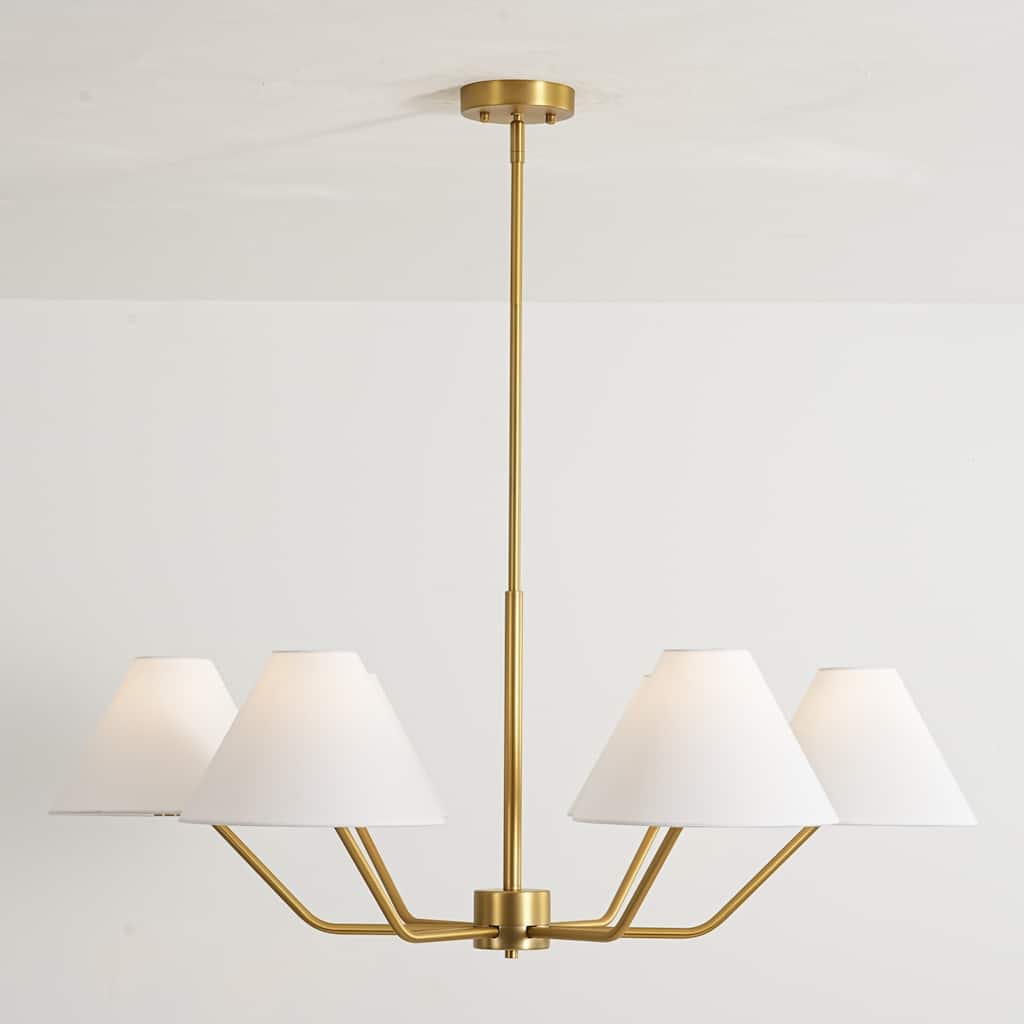 5-Light Transitional Style Brass Fabric Shade Chandelier for Living Room - 6 Light