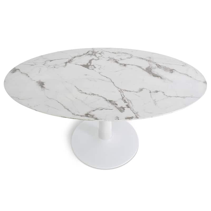 Oval White Faux Marble Topped Pedestal Dining Table