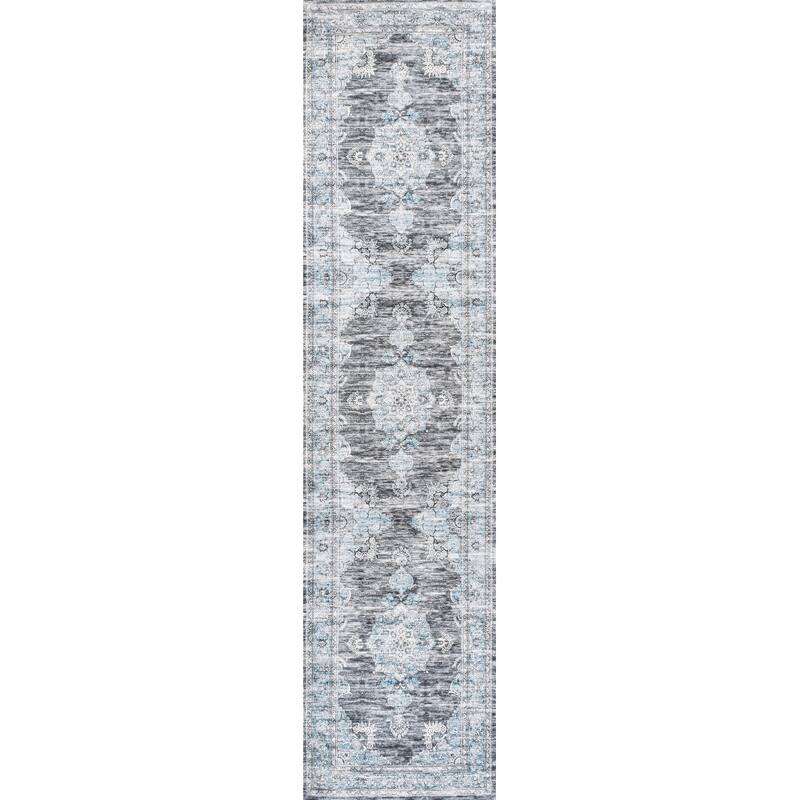 JONATHAN Y Wincer Bohemian Distressed Chenille Machine-Washable Area Rug - 2 X 8 - Dark Gray/Blue