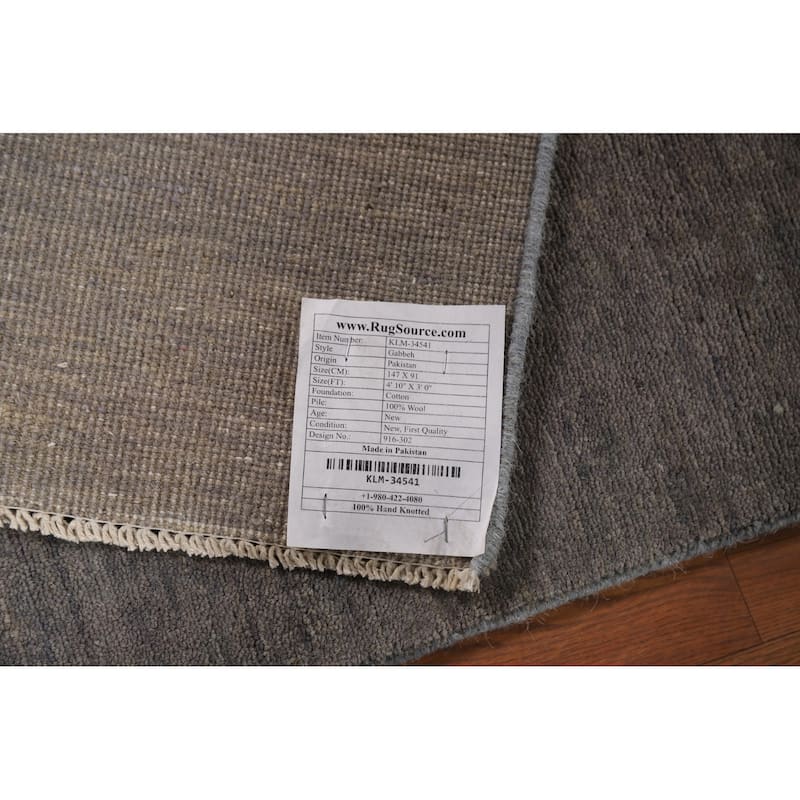 Modern Gabbeh Oriental Foyer Rug Grey Handmade Wool Carpet - 3'0"x 4'10"