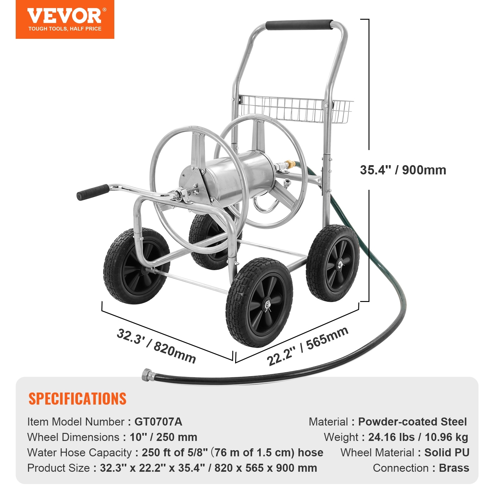 VEVOR Hose Reel Cart Hold Up to 175ft 200ft 250ft & 300ft of 5/8 Hose,  Garden Water Hose Carts Steel with Storage Basket - On Sale - Bed Bath &  Beyond - 38738283
