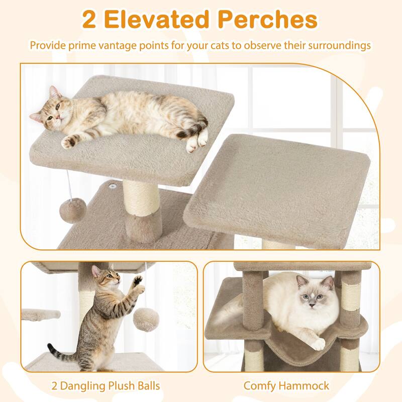Gymax 57'' Cat Tree for Indoor Cats w/Dual Condos Hammock Sisal