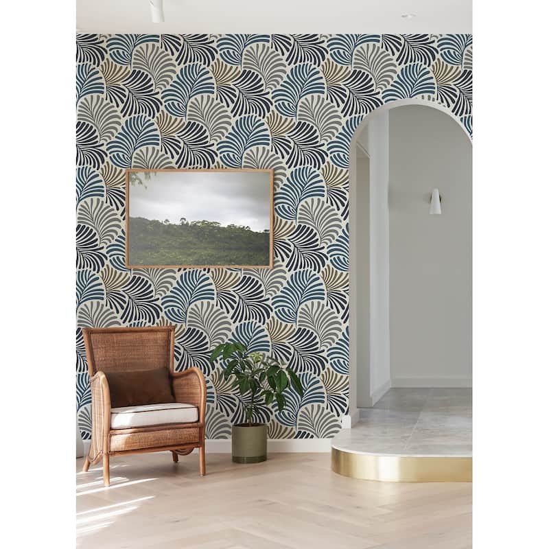 Scott Living Trousdale Dark Blue Fanning Flora Wallpaper