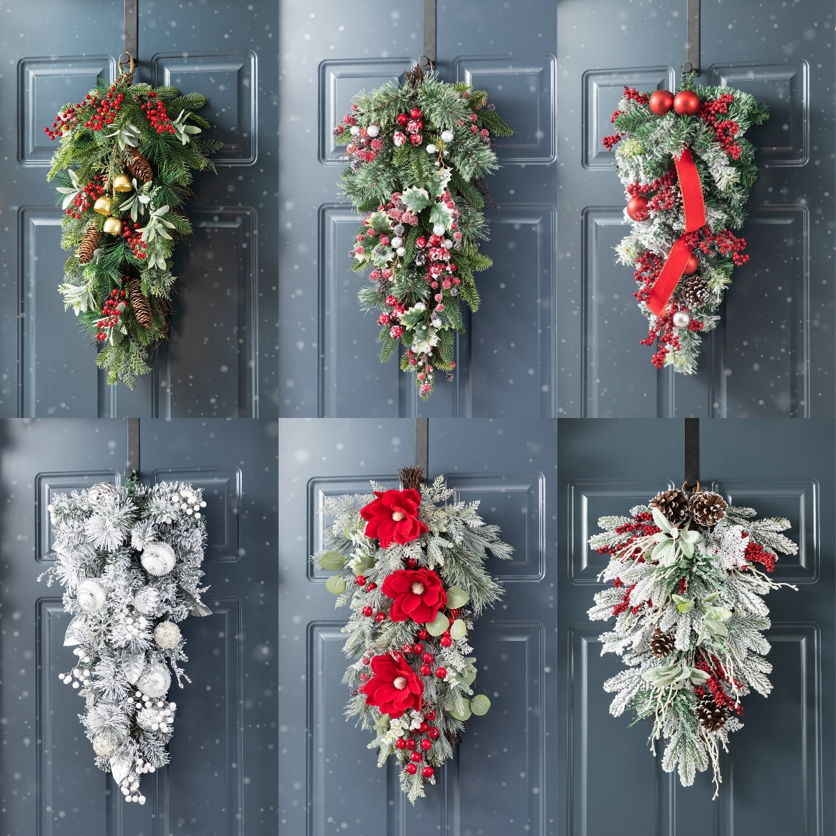 Glitzhome Christmas Berry Bow Pinecone Bell Holy Leaf Teardrop Swag Xmas Wreath