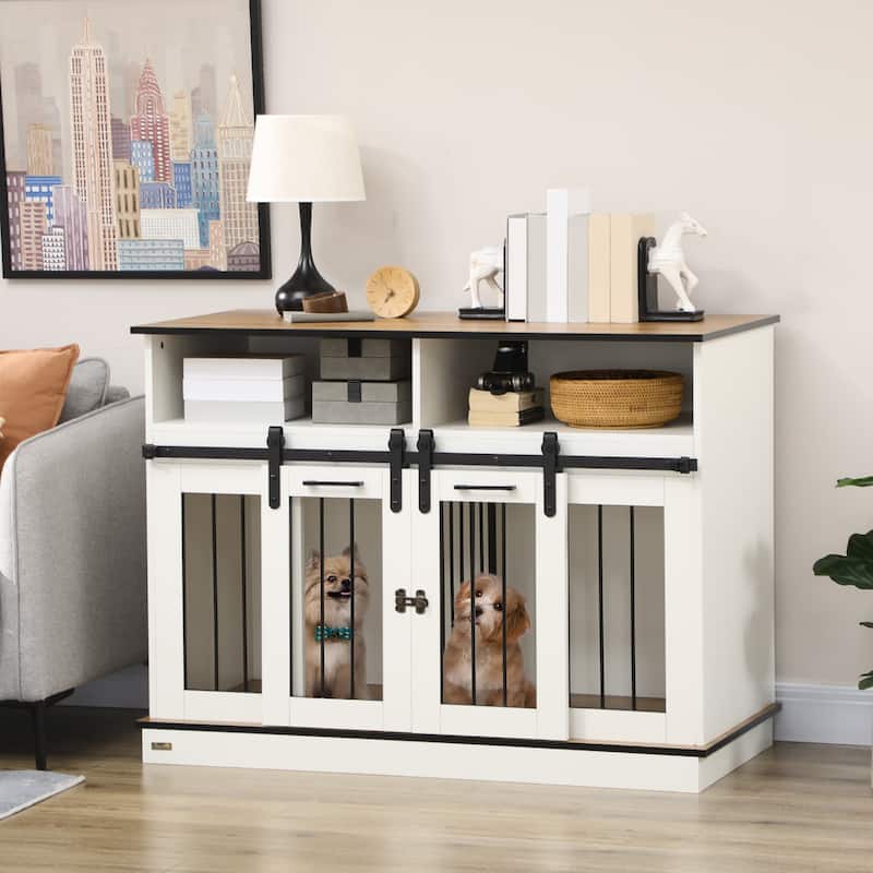 Dog Crate Furniture For Large Dogs Or Double Dog Kennel With Shelves, 47" X 23.5" X 35"