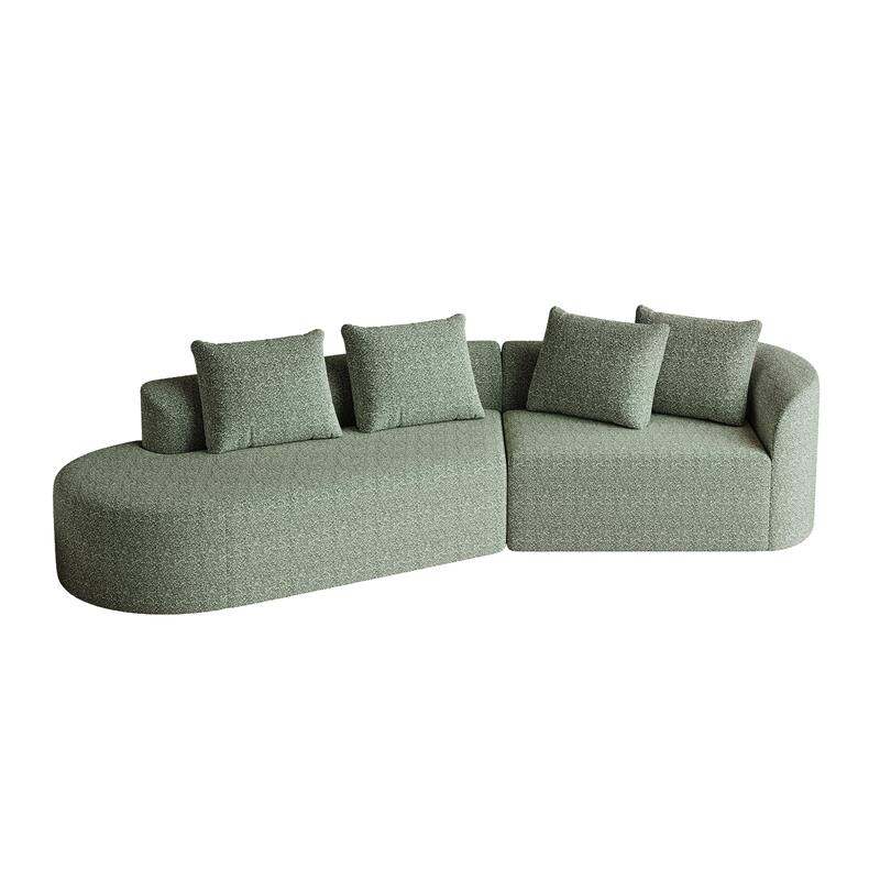 Modular Curved Sectional Sofa, Oversized Chenille Cloud Couch, Compressed Upholstered Sofa with 4 Throw Pillows