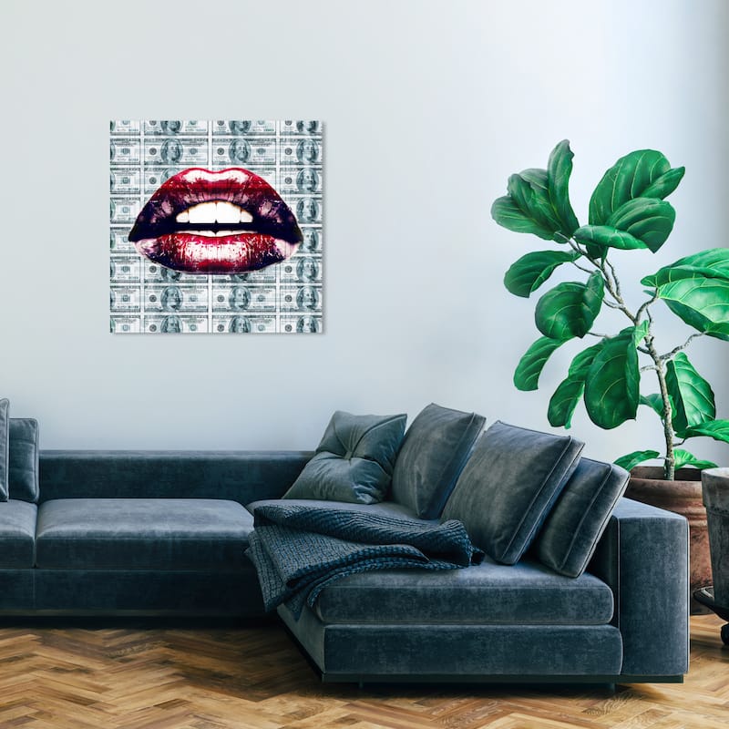 Wynwood Studio Fashion and Glam Put Your Money Where Your Mouth Is Red and Dark Red Modern & Contemporary Wall Art Canvas Print - 30 x 30