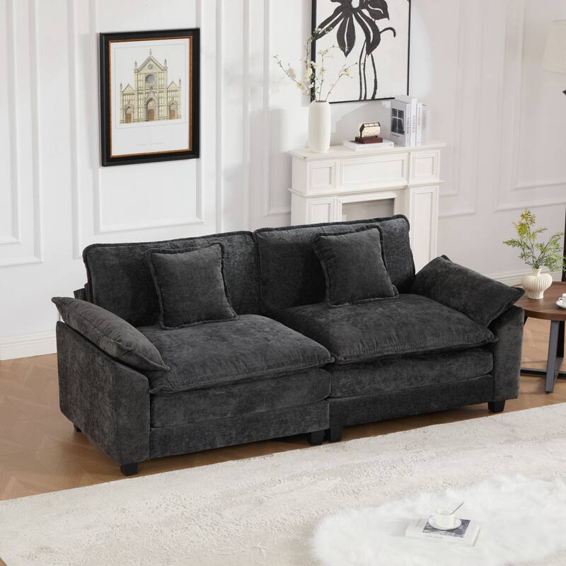 Modern Sectional Couch, for Living Room Bedroom and Apartment, Comfy Double Layer Upholstered Seat Cushion - Black